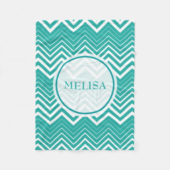 Couverture Polaire Peacock Monogramme Et Zigzag Blanc Chevron (Devant)