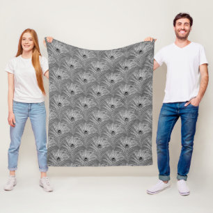 Couverture Polaire Peacock plumes élégant gris argent motif