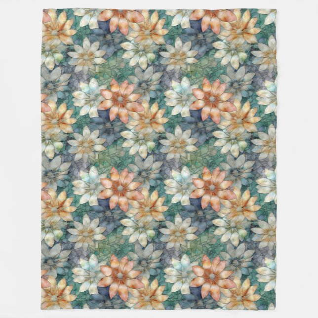 Couverture Polaire Pêche blanc bleu vert Floral (Devant)