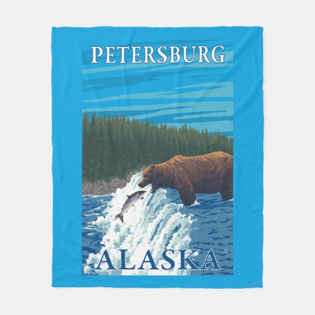 Couverture Polaire Pêche d'ours en rivière - Pétersbourg, Alaska (Devant)
