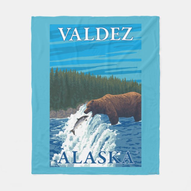 Couverture Polaire Pêche d'ours en rivière - Valdez, Alaska (Devant)