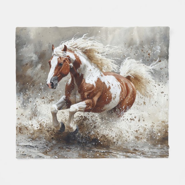 Couverture Polaire Peindre Un Cheval Qui Traverse L'Eau (Devant (Horizontal))