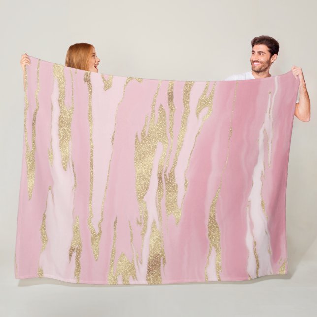 Couverture Polaire Peinture Abstraite en marbre rose or (En situation)