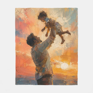 Couverture Polaire Peinture Abstraite Père Élevant un Enfant au Couch