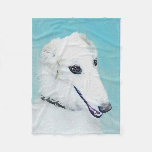 Couverture Polaire Peinture de Borzoi (Blanc) - Joli Chien d'origine (Devant)