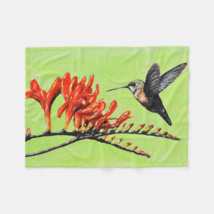 Couverture Polaire Peinture de colibri et de crocosmia