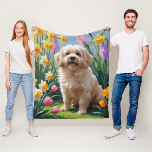 Couverture Polaire Peinture de fleurs printanières de chien Coton De