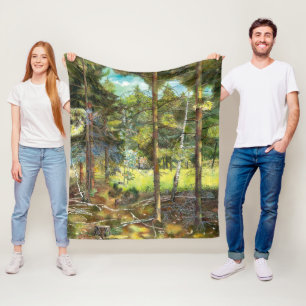 Couverture Polaire Peinture de la forêt de pin aquarelle
