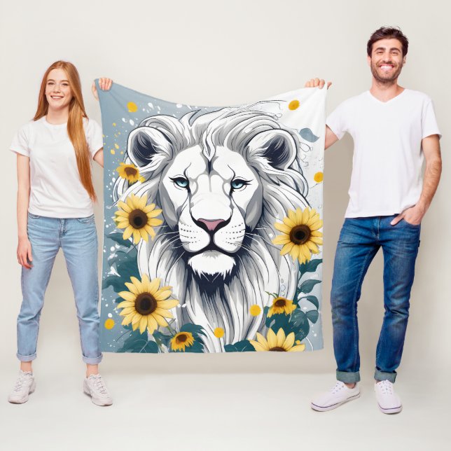 Couverture Polaire Peinture de portrait de lion botanique, Lion de to (En situation)