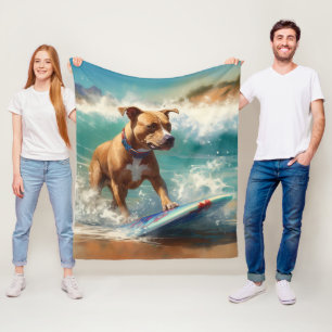 Couverture Polaire Peinture de surf sur la plage de l'American Staffo