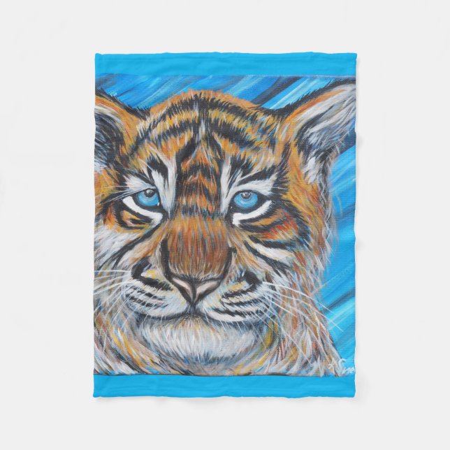 Couverture Polaire Peinture de tigre à oeil bleu (Devant)