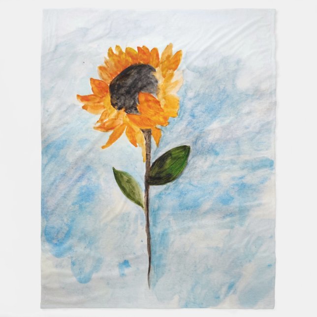 Couverture Polaire Peinture de tournesol aquarelle (Devant)