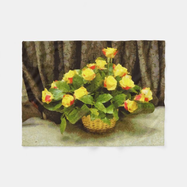 Couverture Polaire Peinture en panier de roses jaunes (Devant (Horizontal))