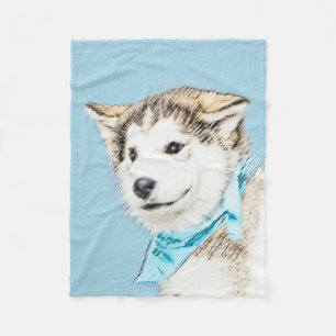 Couverture Polaire Peinture Sibérienne Husky Puppy - Art Chien origin