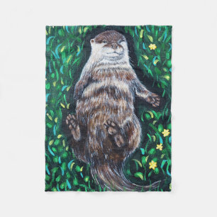 Couverture Polaire Peinture sur la loutre de rivière relaxante