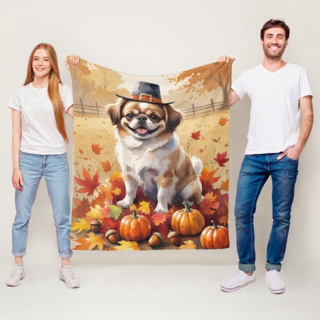 Couverture Polaire Pekingese À L'Automne Quitte L'Art Thanksgiving (En situation)