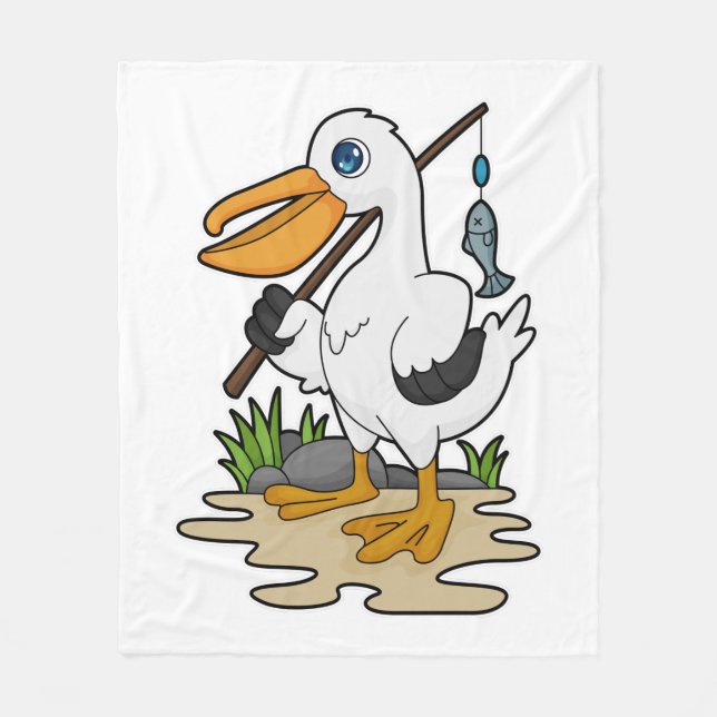 Couverture Polaire Pélican comme pêcheur avec la baguette de pêche et (Devant)