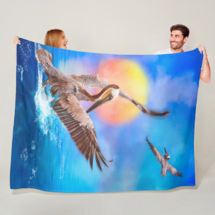 Couverture Polaire Pélicans Brown SOLEIL KISSEE ISLAND #1 Fleece Blan