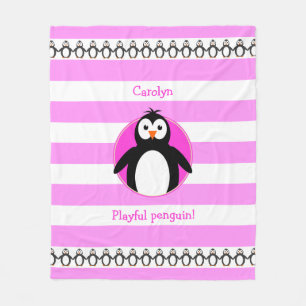 Couverture Polaire Penguin ajouter nom rose blanc rayures