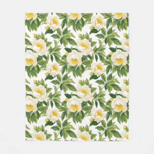 Couverture Polaire Peonies de Claire de Lune blanches et jaunes