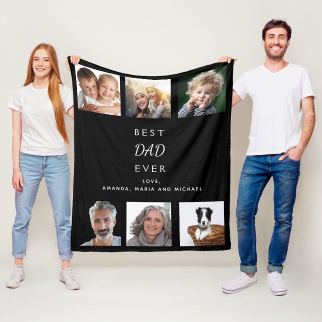 Couverture Polaire Père Best DAD noir famille photo collage (En situation)