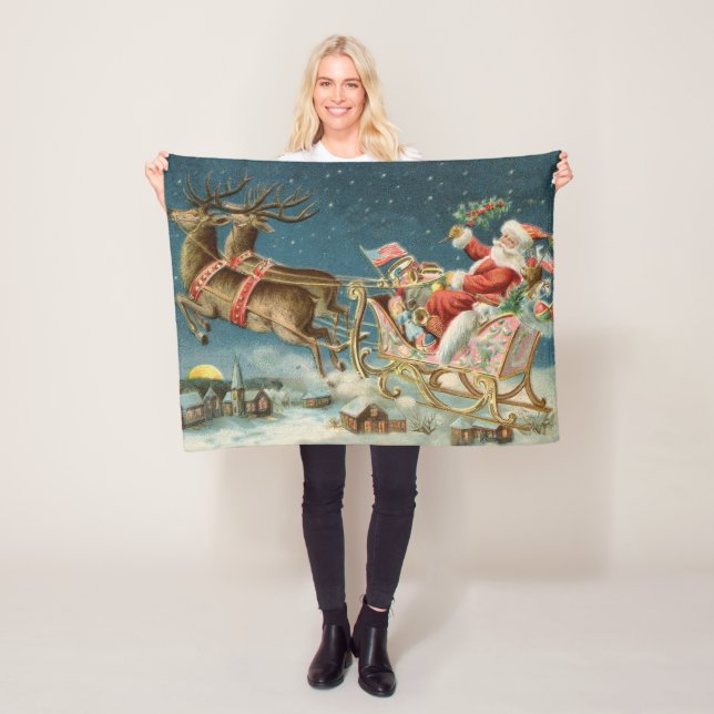 Couverture Polaire Père Noël Antique Sleigh Reindeer (En situation)