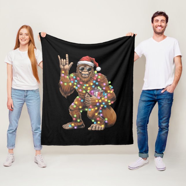 Couverture Polaire Père Noël Bigfoot lumières de Noël Rock amusant (En situation)