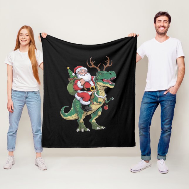 Couverture Polaire Père Noël équitation Dinosaur T-Rex Noël Escadron  (En situation)