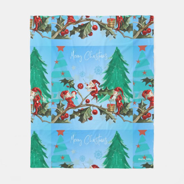 Couverture Polaire Père Noël et elfes se préparent (Devant)