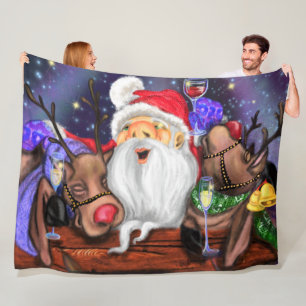 Couverture Polaire Père Noël et Reindeers Funny Cgristmas Blanche pol