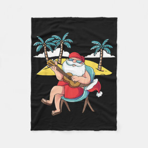 Couverture Polaire Père Noël hawaïen Guitare hawaïenne Noël en J