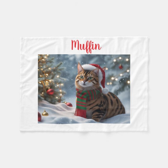 Couverture Polaire Père Noël Paws Bengal Chat Noël Personnalisé (Devant (Horizontal))