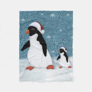 Couverture Polaire Père Noël Penguins Fleece Blanche