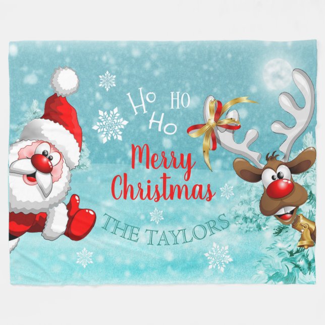 Couverture Polaire Père Noël Reindeer Joyeux Noël polaire Blanche (Devant (Horizontal))