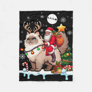 Couverture Polaire Père Noël Riding Reindeer Himalayan Chat Xmas Tree