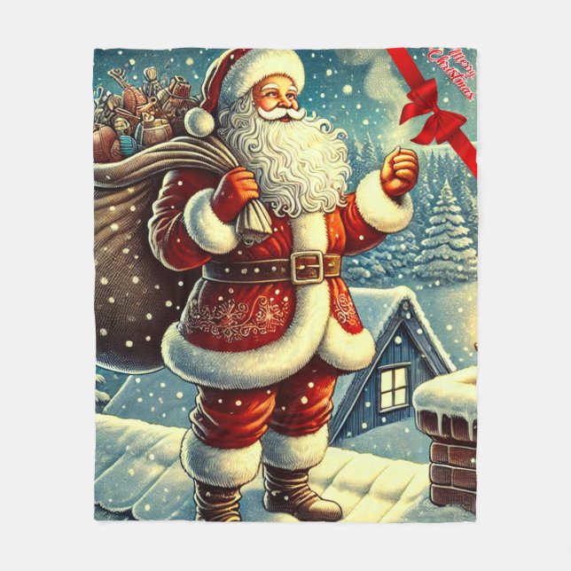Couverture Polaire Père Noël Vintage Joyeux Noël (Devant)