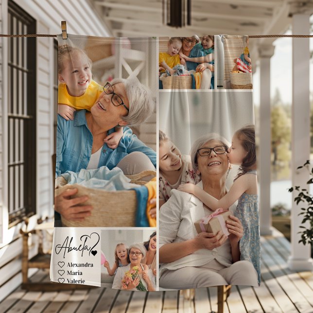 Couverture Polaire Peronalized 5 Photo Abuela Minimalist Line Art (Créateur téléchargé)