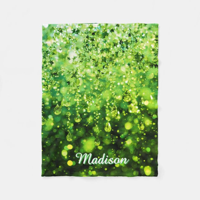 Couverture Polaire Personalized Baby Blanket With Green Faux Sparkle  (Devant)