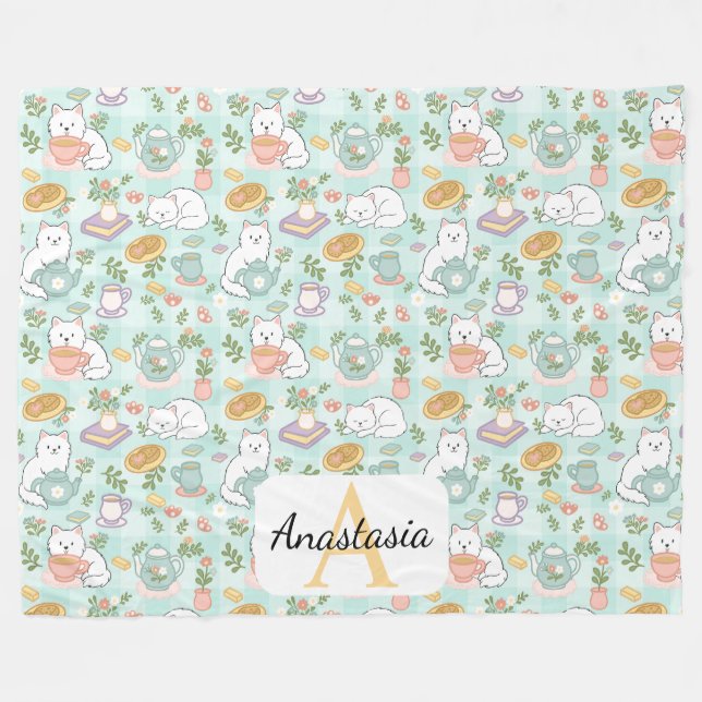 Couverture Polaire Personalized  Cat Monogram Name Pastel High Tea (Devant (Horizontal))