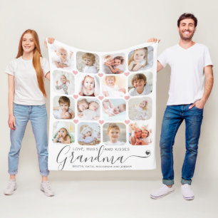 Couverture Polaire Personalized Handwritten Grandma 16 Photo Hearts