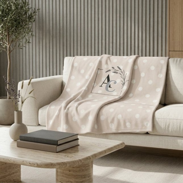 Couverture Polaire Personalized Monogram Beige Polka Dot Throw Gift (Créateur téléchargé)