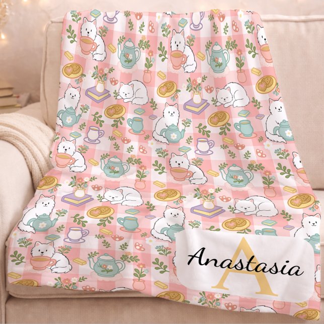 Couverture Polaire Personalized Monogram Name Pastel High Tea Pink (Créateur téléchargé)