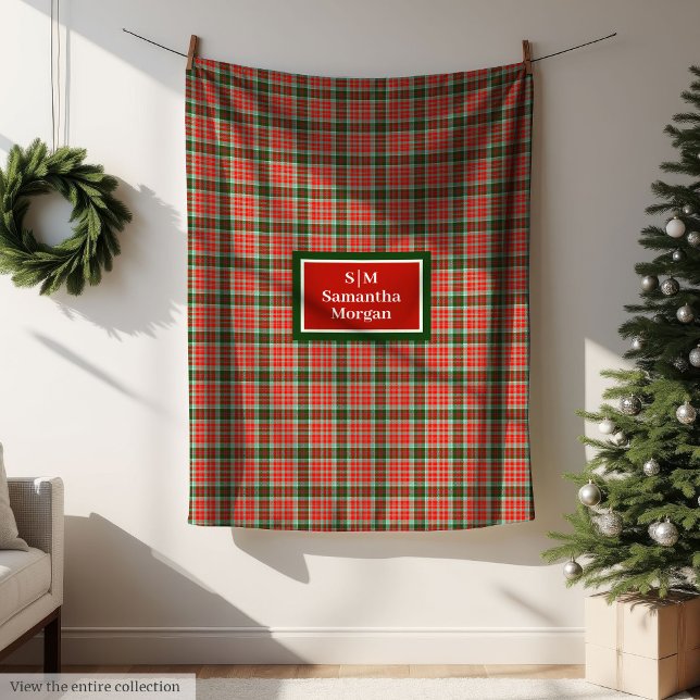 Couverture Polaire Personalized Plaid Blanket Chic Red Green Xmas (Personalized Plaid Blanket Chic Red Green Christmas)