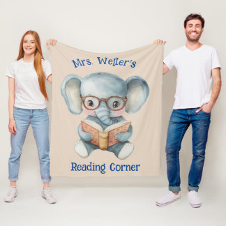 Couverture Polaire Personalized Teacher Watercolor Elephant Reading
