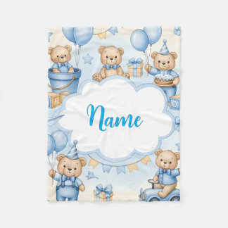 Couverture Polaire Personalized Teddy Bear Baby Blanket with Name