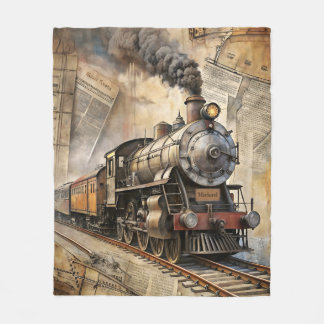Couverture Polaire Personalized Vintage Steam Train Retro Travel