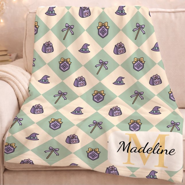 Couverture Polaire Personalized Wizard School Monogram Name Green (Créateur téléchargé)