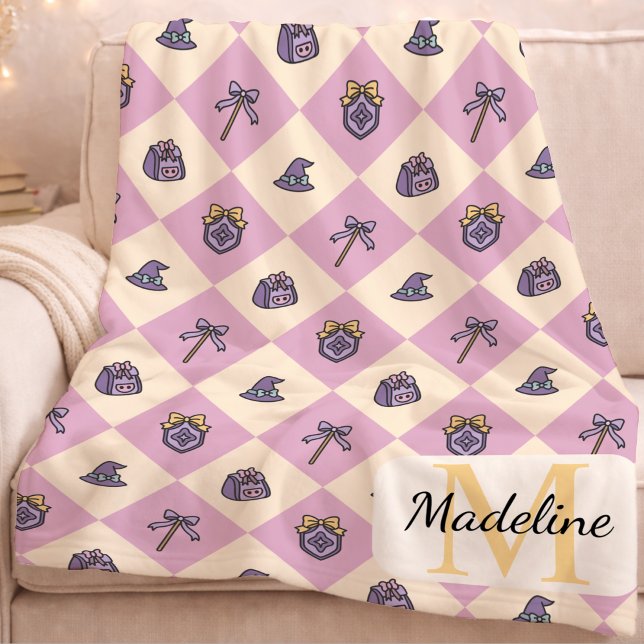 Couverture Polaire Personalized Wizard School Monogram Name Pink (Créateur téléchargé)