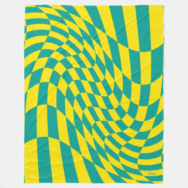 Couverture Polaire Personnalisable Jaune Turquoise déformée illusion  (Devant)
