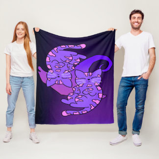 Couverture Polaire Personnalisable Purple Gemini Retro Neon Kittens